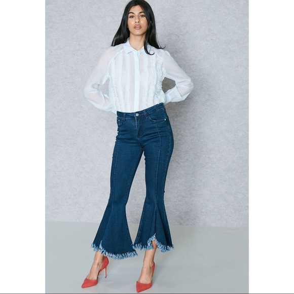 ASOS Lost Ink Blue Chiffon Shirt With Frills - Picture 6 of 15